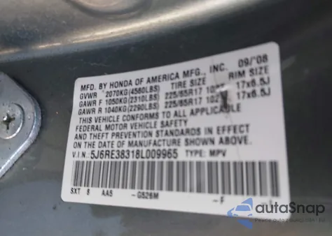 2008 Honda Cr-V Lx from USA, damaged, VIN 5J6RE38318L009965